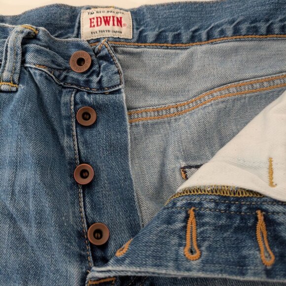 Edwin ED-55 Button Fly Tapered Jeans Mens Size 30x34 Blue Denim Relaxed Cotton - Picture 3 of 14